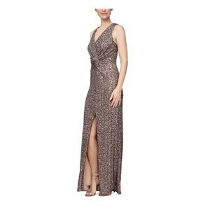 ALEX & EVE ALEX EVENINGS Womens Mocha Lined Sleeveless Maxi Gown Dress Size 10‎